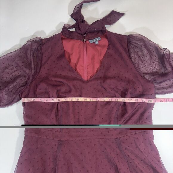 MODCLOTH Burgundy Fit Flare Dress Apogee of Elegance Swiss Dot Chiffon Women 20 - Picture 7 of 11